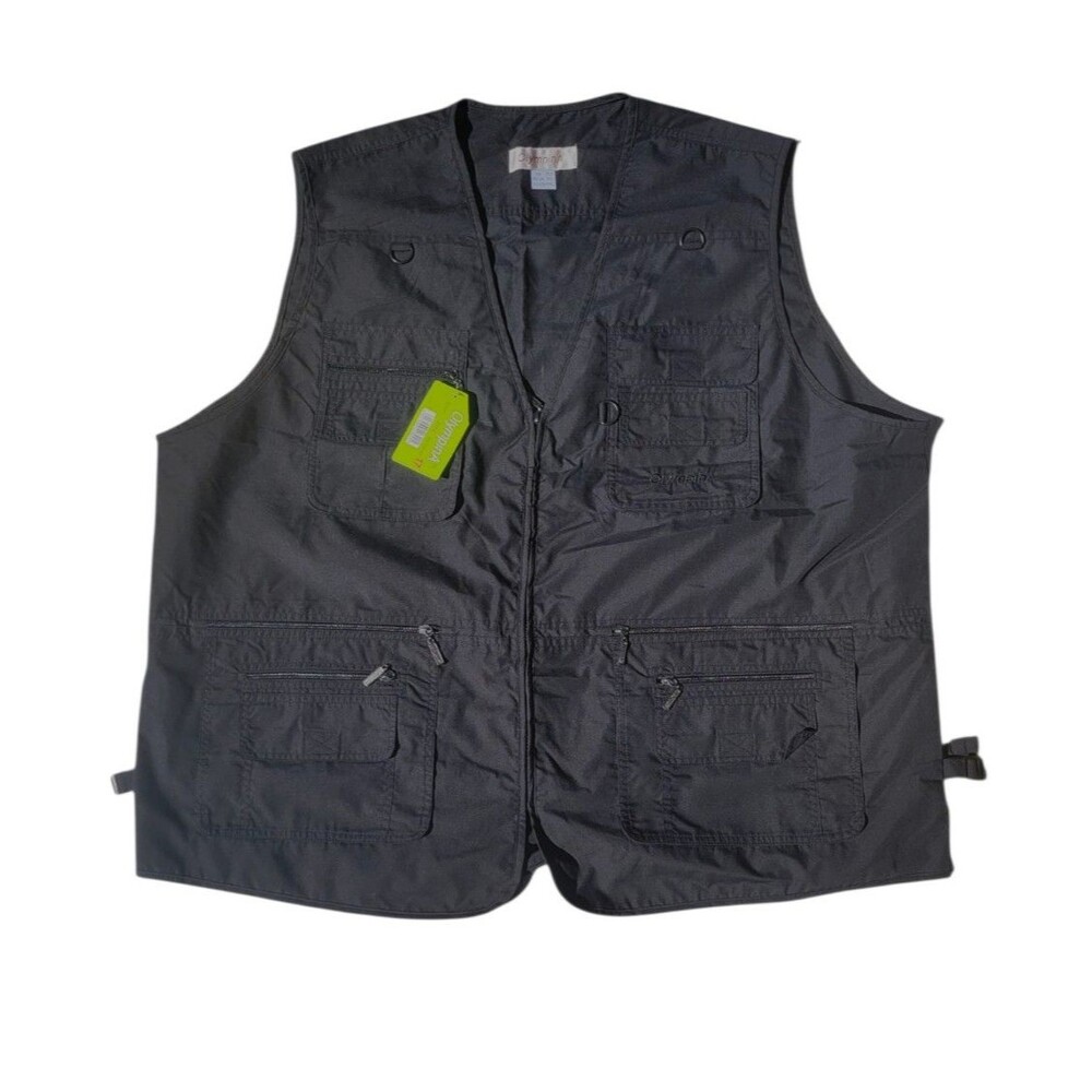 Men's Black Utility Vest Multiple Pockets Zip Front New w/ Tags Size 7XL
